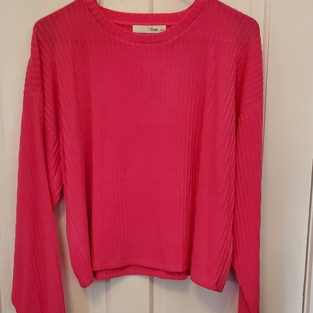 Aritzia Hot Pink Ribbed Long Sleeve Top